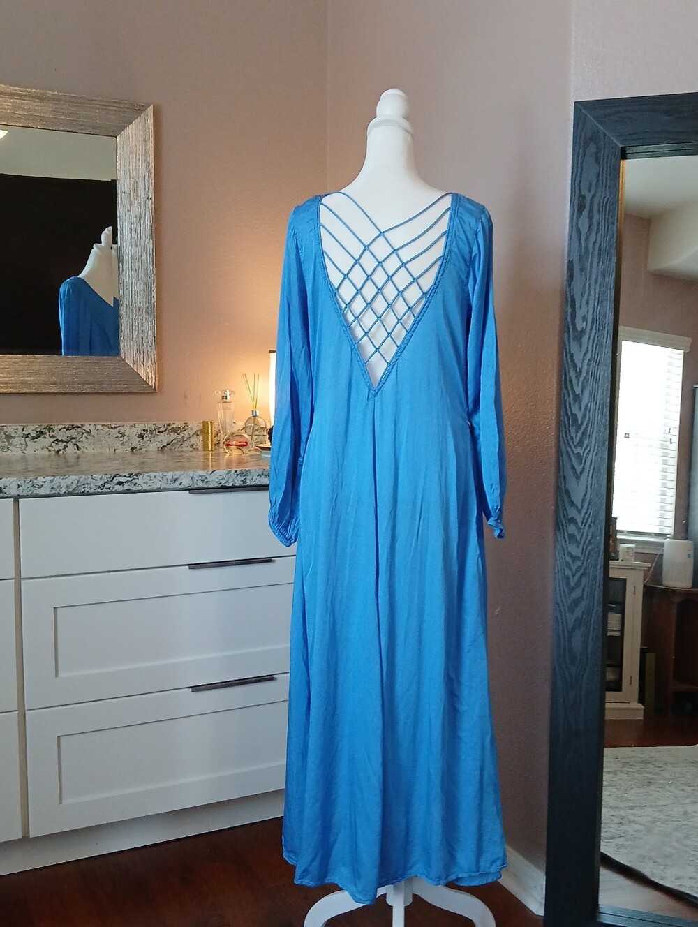 Urban Outfitters Blue Sky Dress Open Back Flowy Midi Sz M/L